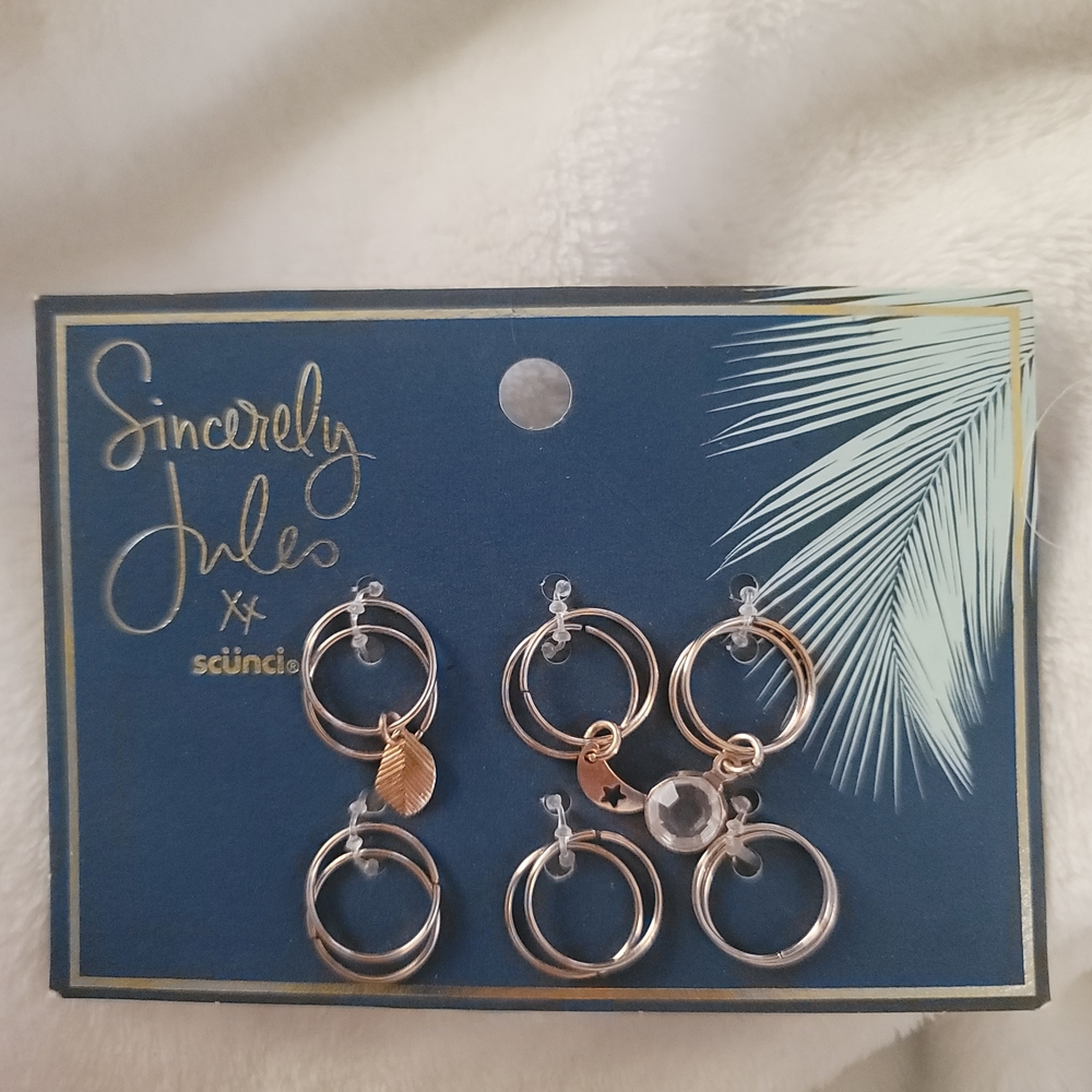 New! Sincerely Jules by Scunci Jewelry‎ Hair Rings Gold Moon Feather Crystal Gem
